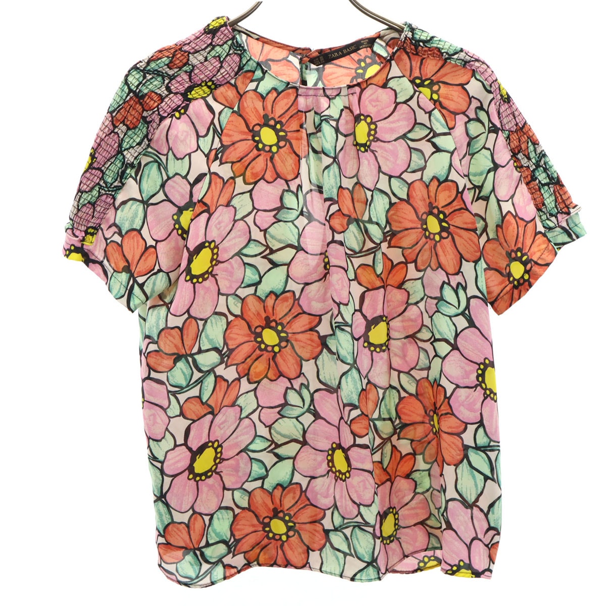 ZARA BASIC ザラベーシック 花柄 半袖 ブラウス XS マルチ プルオーバー