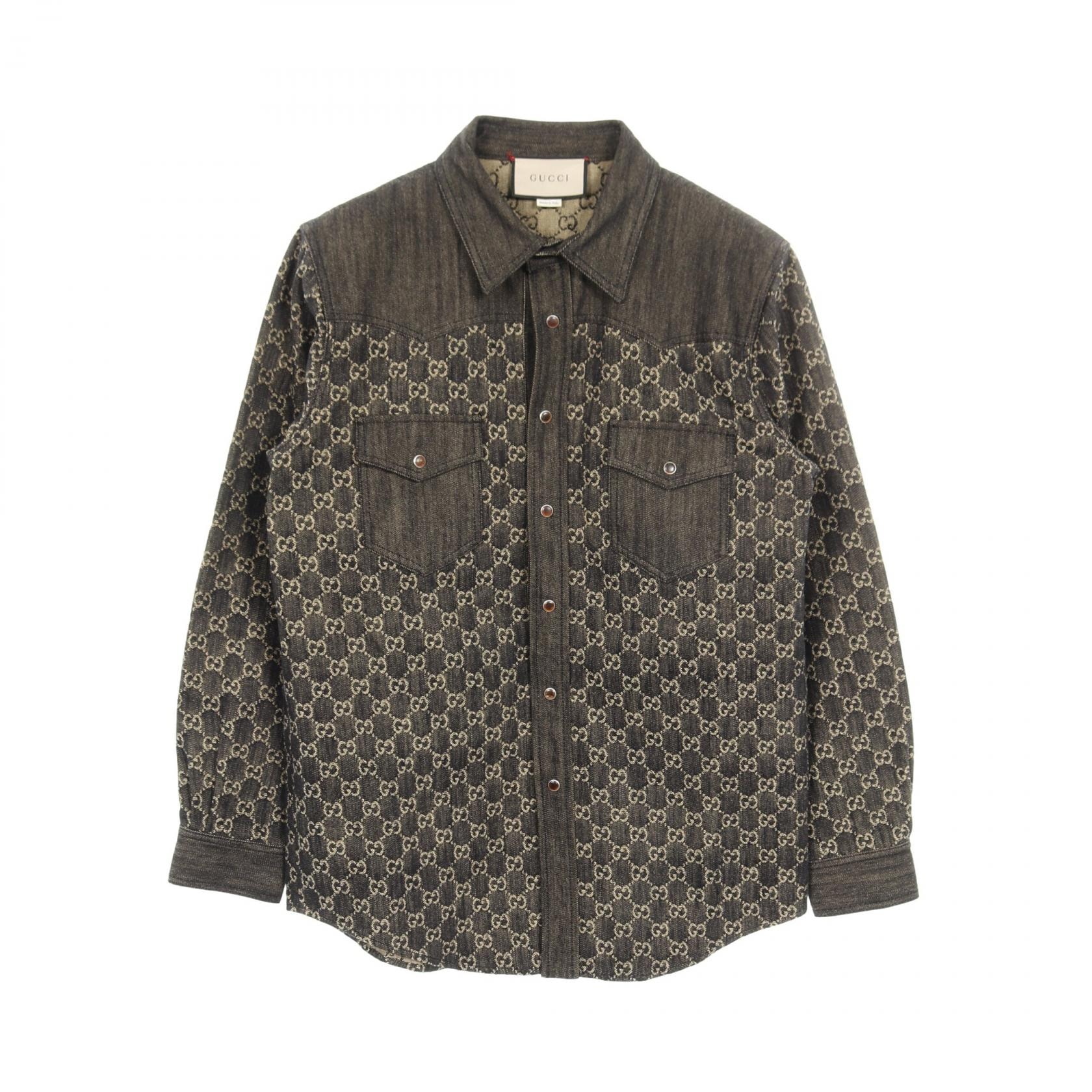 グッチ GUCCI GGジャガード シャツ デニムジャケット 衣料品 アウター コットン メンズ ブラック系 669613 【中古】