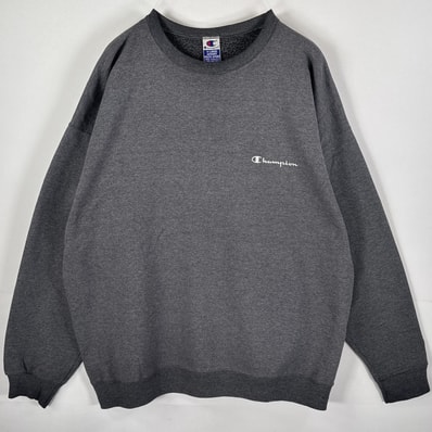 古着 90's/90年代 チャンピオン Champion スウェット クルーネック 裏起毛 ワンポイントロゴ XーLARGE ダークグレー メンズ