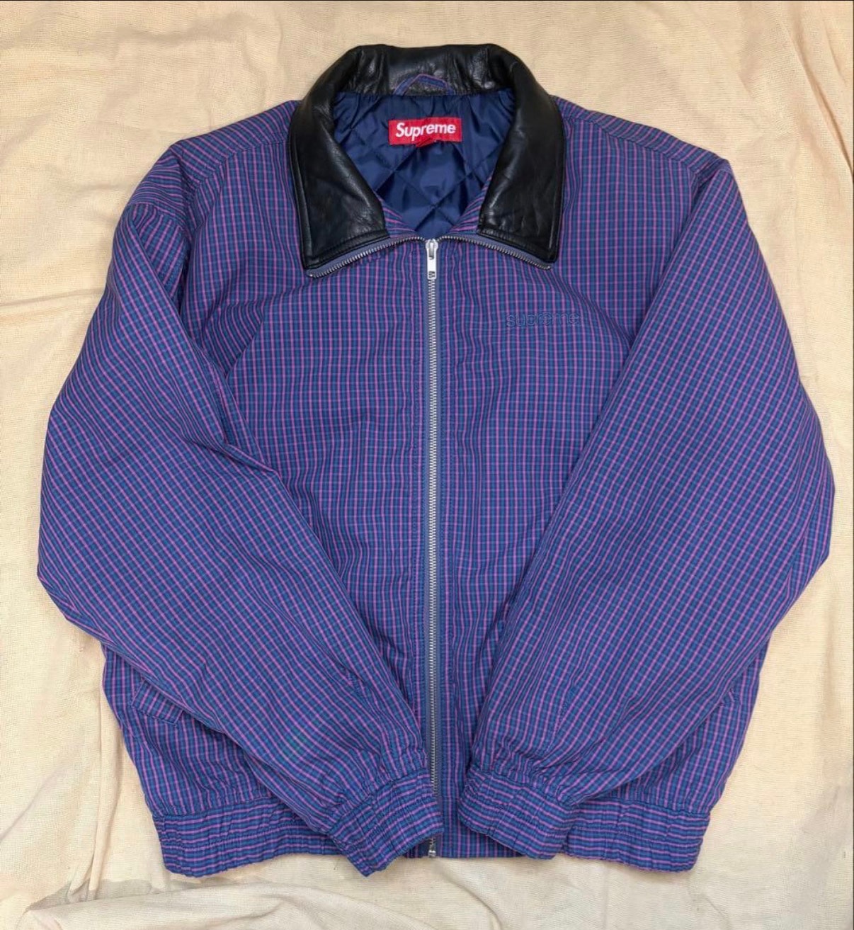 Supreme Leather Collar Utility Jacket "Blue Plaid"