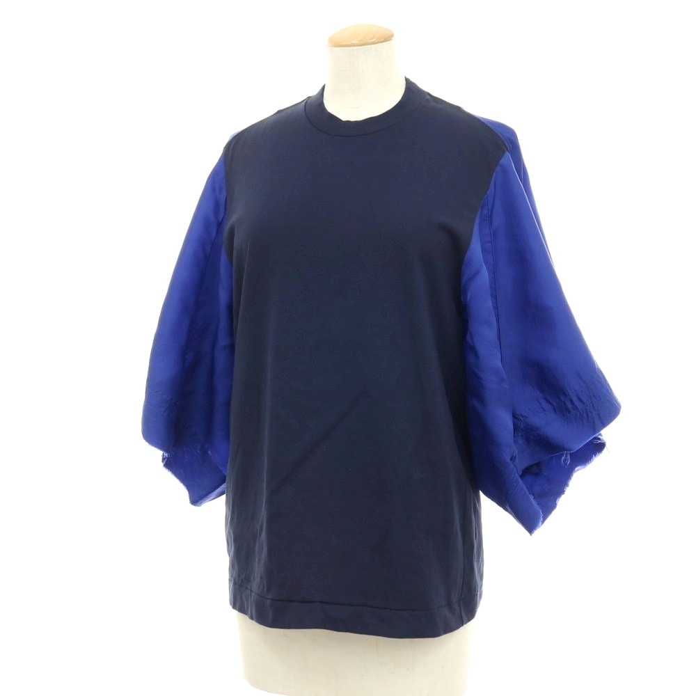 【中古】トーガ TOGA PULLA コットン×キュプラ クルーネック 半袖Tシャツ ネイビーxブルー【サイズ36】【レディース】