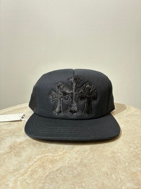 Chrome Hearts Calf Hair Cemetery Cross Mesh Trucker Hat "Black"