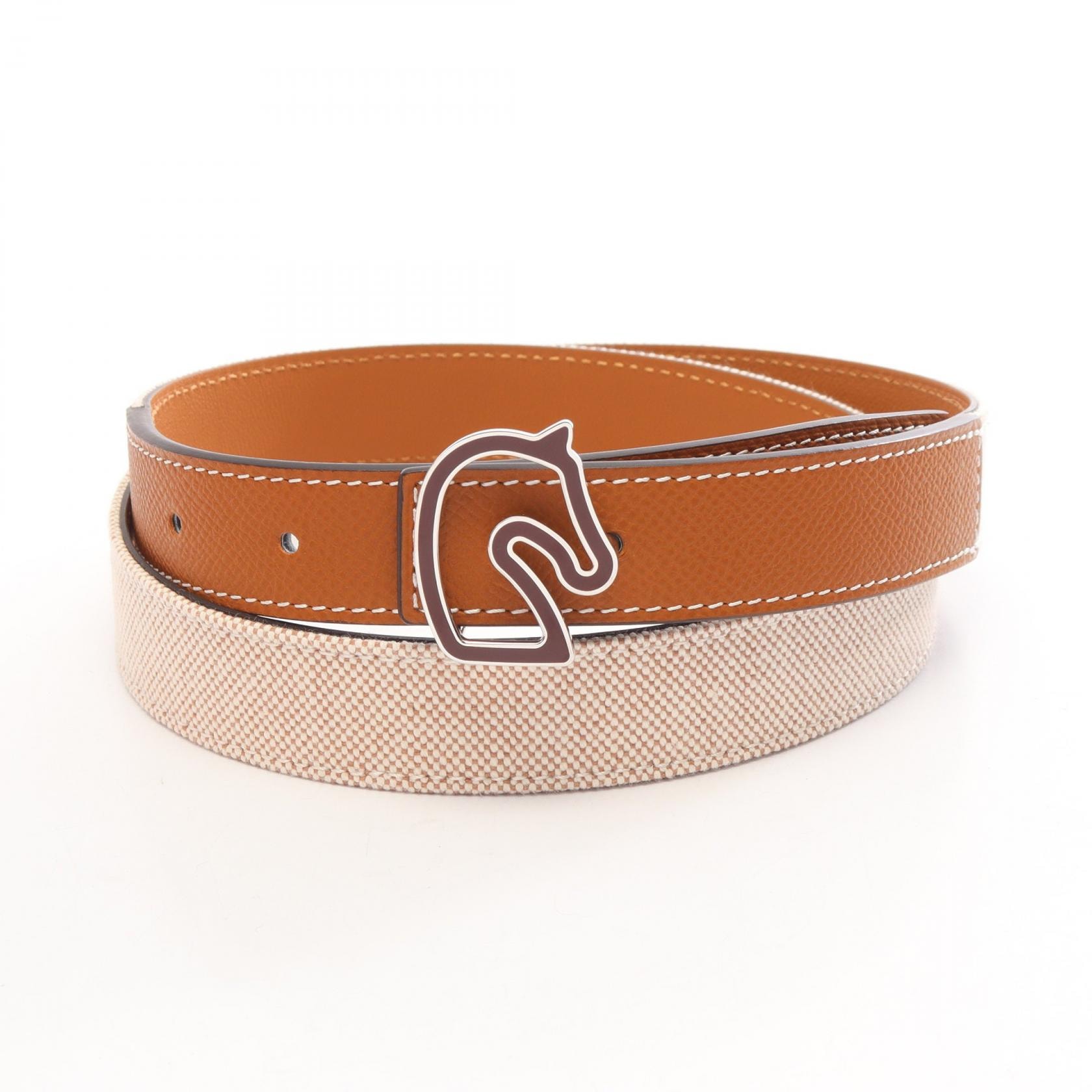 エルメス HERMES トネール リバーシブル ベルト 衣料品 トワルアッシュプリュム / ヴォーエプソン ヴォーエプソン ベージュ レディース ブラウン系 / ベージュ系 【中古】