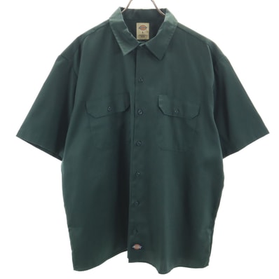 美品 Dickies ディッキーズ 半袖 ワークシャツ L カーキ