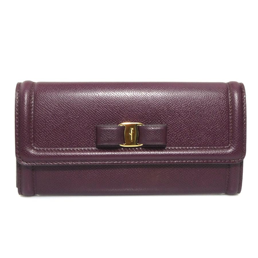 サルヴァトーレフェラガモ Salvatore Ferragamo 長財布 ヴァラリボン レザー ボルドー レディース【中古】 h32095a