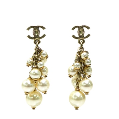 シャネル CHANEL ピアス ココマーク メタル/フェイクパール ゴールド/オフホワイト レディース【中古】 e61367a