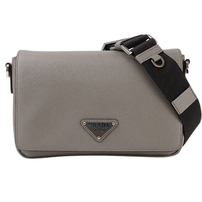 PRADA プラダ サフィアーノ レザーショルダーバッグ トライアングルロゴ プレート ショルダーバッグ 2VD059 レザー グレー メンズ【中古】