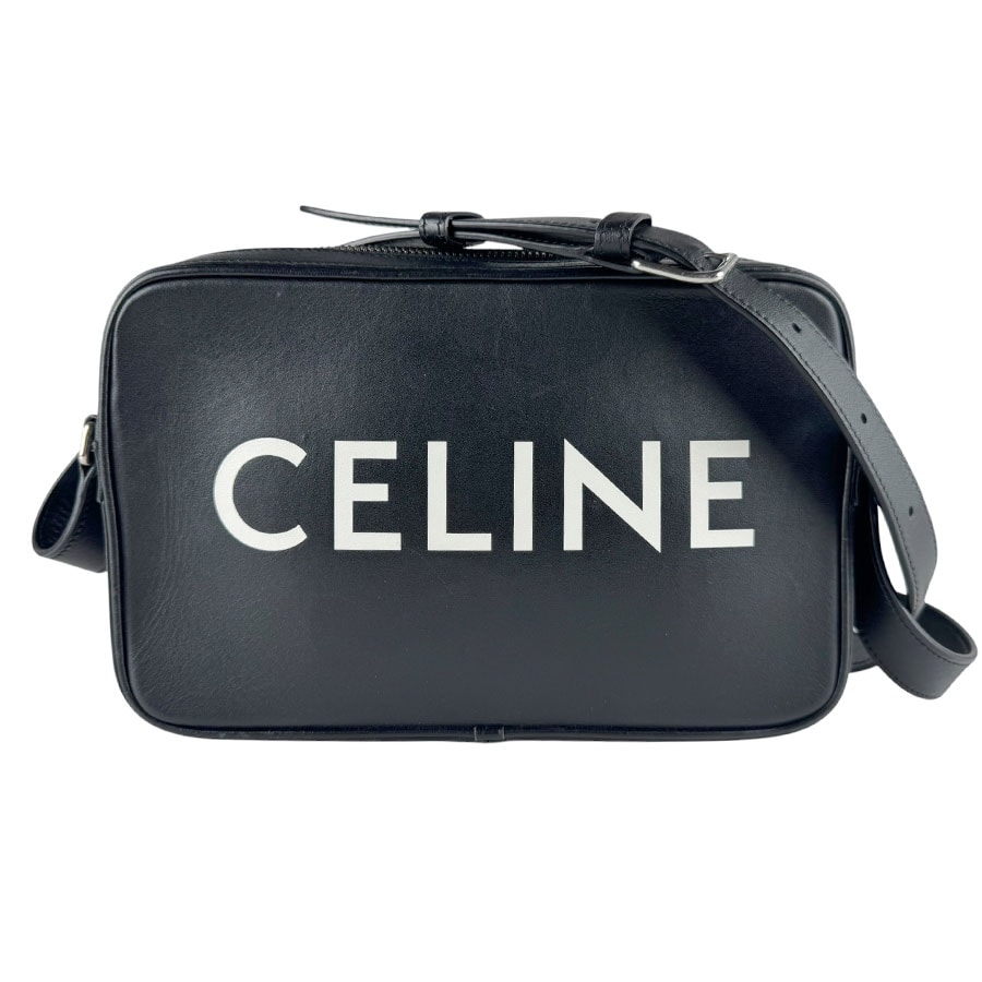 セリーヌ CELINE 斜め掛けショルダーバッグ ミディアム メッセンジャーバッグ レザー ブラック シルバー ユニセックス【中古】 z9818