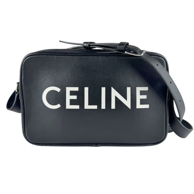セリーヌ CELINE 斜め掛けショルダーバッグ ミディアム メッセンジャーバッグ レザー ブラック シルバー ユニセックス【中古】 z9818