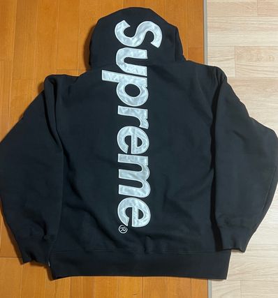 Supreme Satin Applique Hooded Sweatshirt "Black"