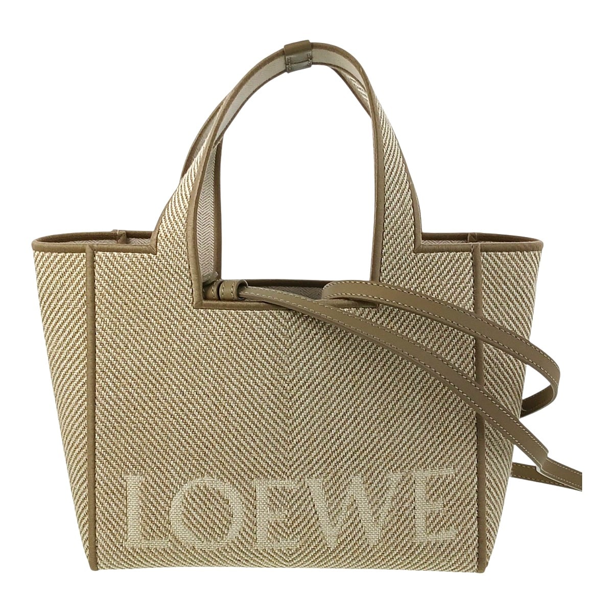 LOEWE ロエベ フォント トート スモール ハンドバッグ ALF1B59X14 キャンバス ベージュ  レディース【中古】