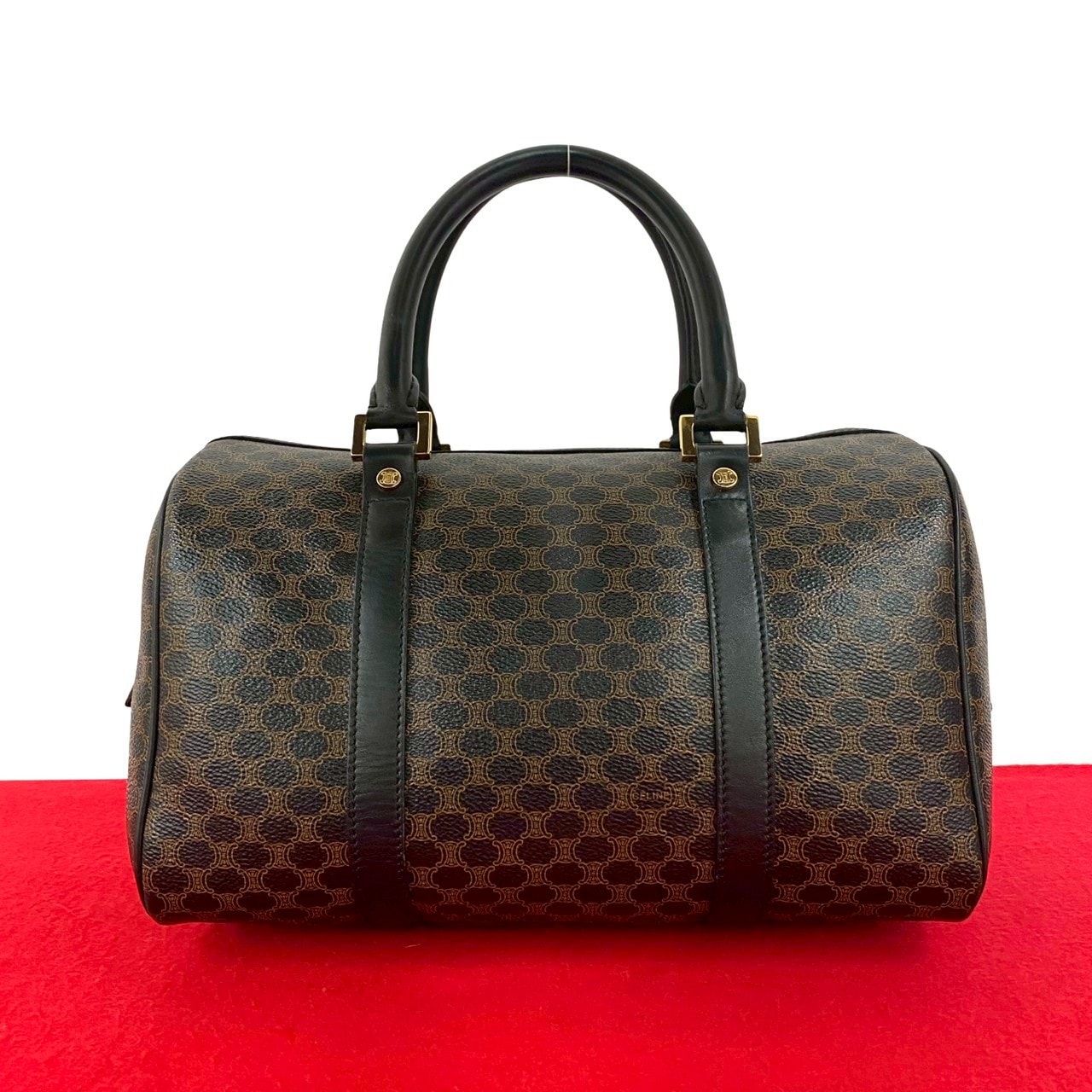 CELINE セリーヌ マカダム ブラゾン 柄 レザー PVC ハンドバッグ ブラウン
35424