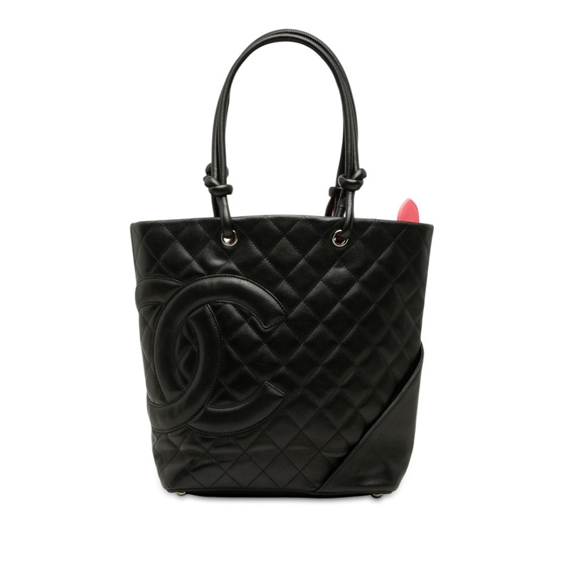 シャネル カンボンライン ココマーク トートバッグ ハンドバッグ ブラック ラムスキン レディース CHANEL 中古