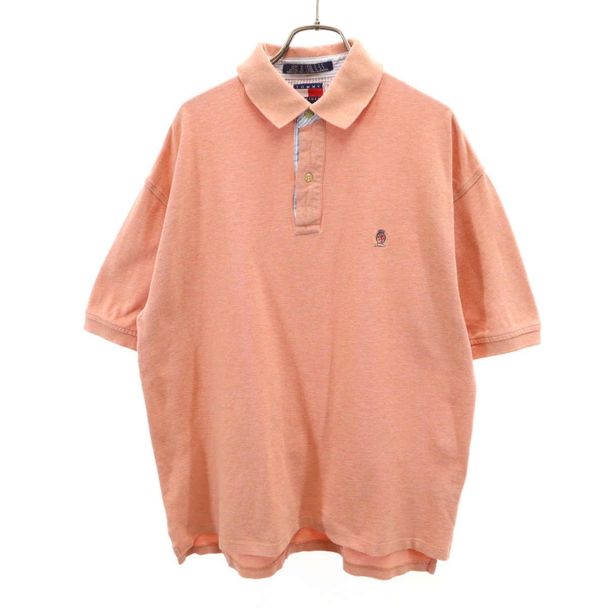 TOMMY HILFIGER トミーヒルフィガー 90s オールド 半袖 ポロシャツ M ペールオレンジ 鹿の子