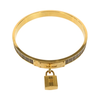 美品 HERMES エルメス ヴィンテージ ケリー カデナ バングル クロコ ゴールド メッキ レザー/ ブレスレット 1-0294719 【中古】