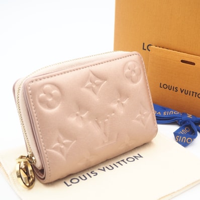 LOUIS VUITTON ルイ・ヴィトン モノグラム エンボス ポルトフォイユ ルー M81996 二つ折り財布 ピンクベージュ ラムスキン レディース