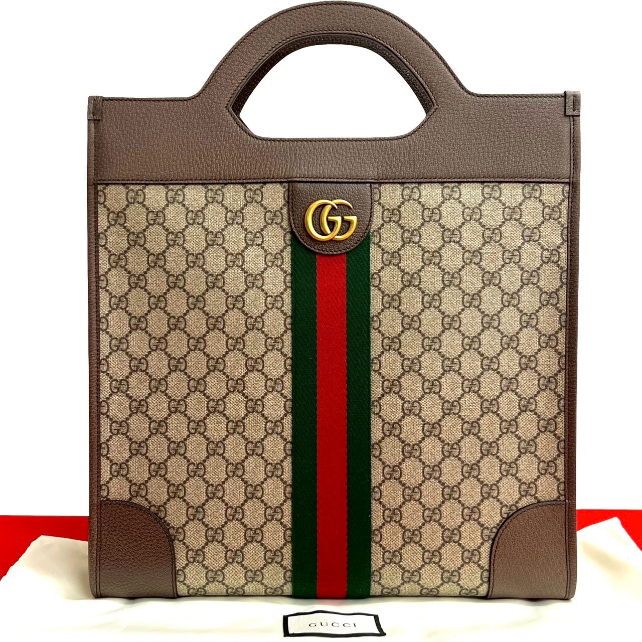 GUCCI グッチ オフィディア GGスプリーム レザー PVC ハンドバッグ ブラウン
 63953