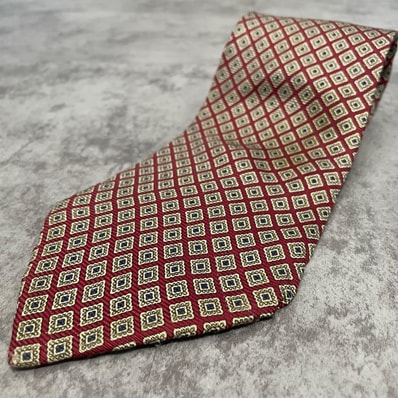 【Brooks Brothers】ブルックスブラザーズ スクエア小紋 総柄 ジャカード ネクタイ レッド ブルー クラシック ビジネス フォーマル USA製