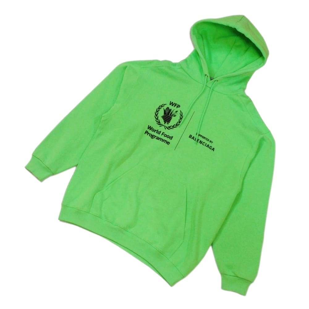 BALENCIAGA バレンシアガ WFP ロゴ プリント プルオーバー フーディ ライトグリーン XS 155/75 ワールド フード プログラム コットン フリューグリーン パーカー 600583 TJVK4 4162