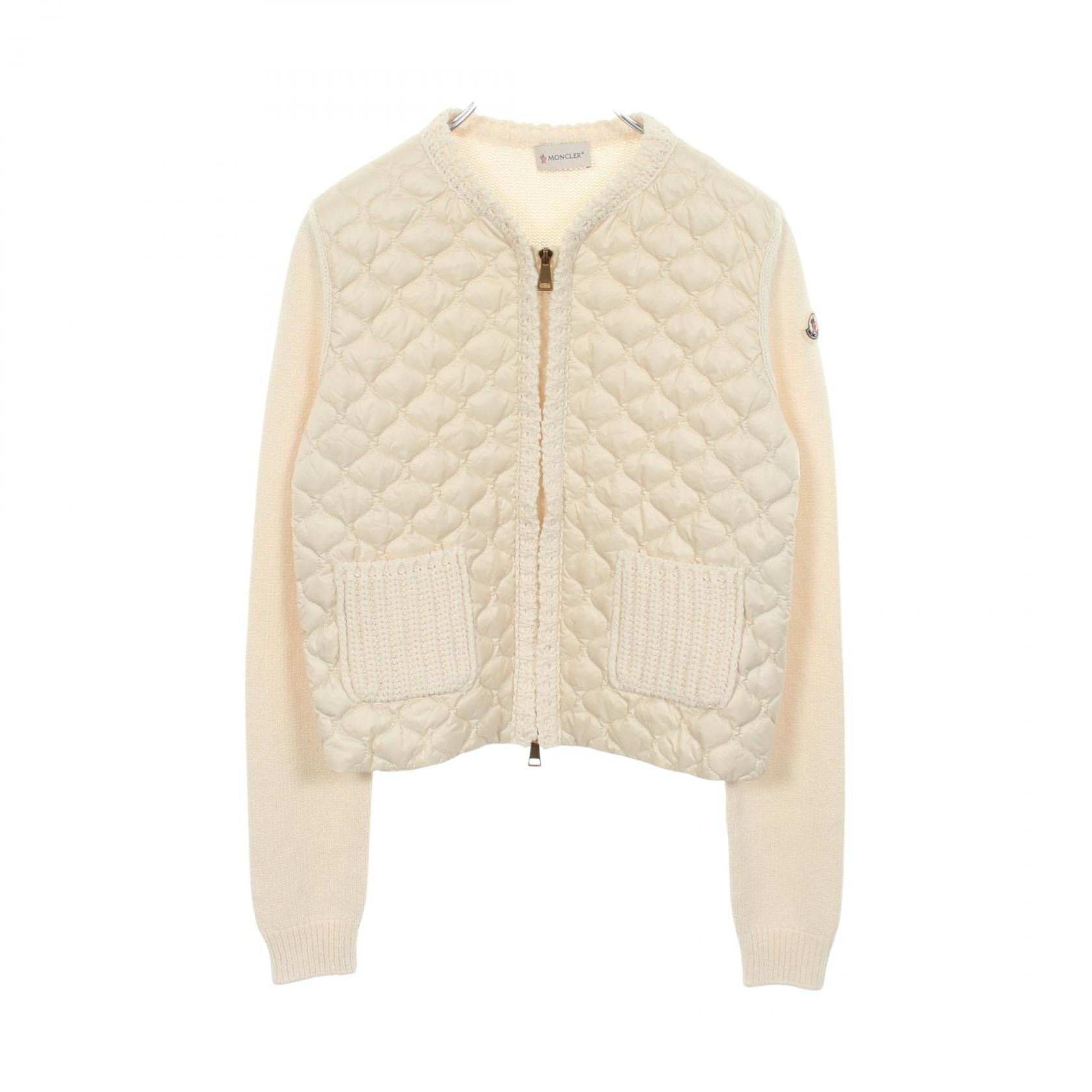 モンクレール MONCLER ニット カーディガン 切替 ダウンジャケット 衣料品 アウター ナイロン レディース アイボリー系 9B00036 【中古】