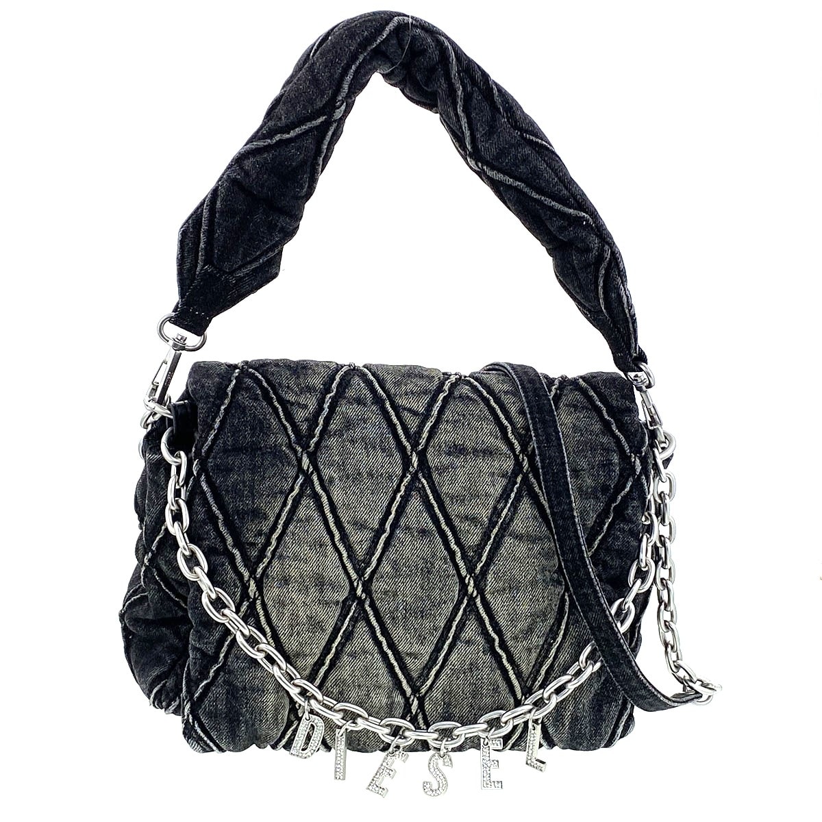DIESEL ディーゼル CHARM-D SHOULDER M  ショルダーバッグ X09596 P6330 T8013 コットンデニム ブラック デニム  レディース【中古】