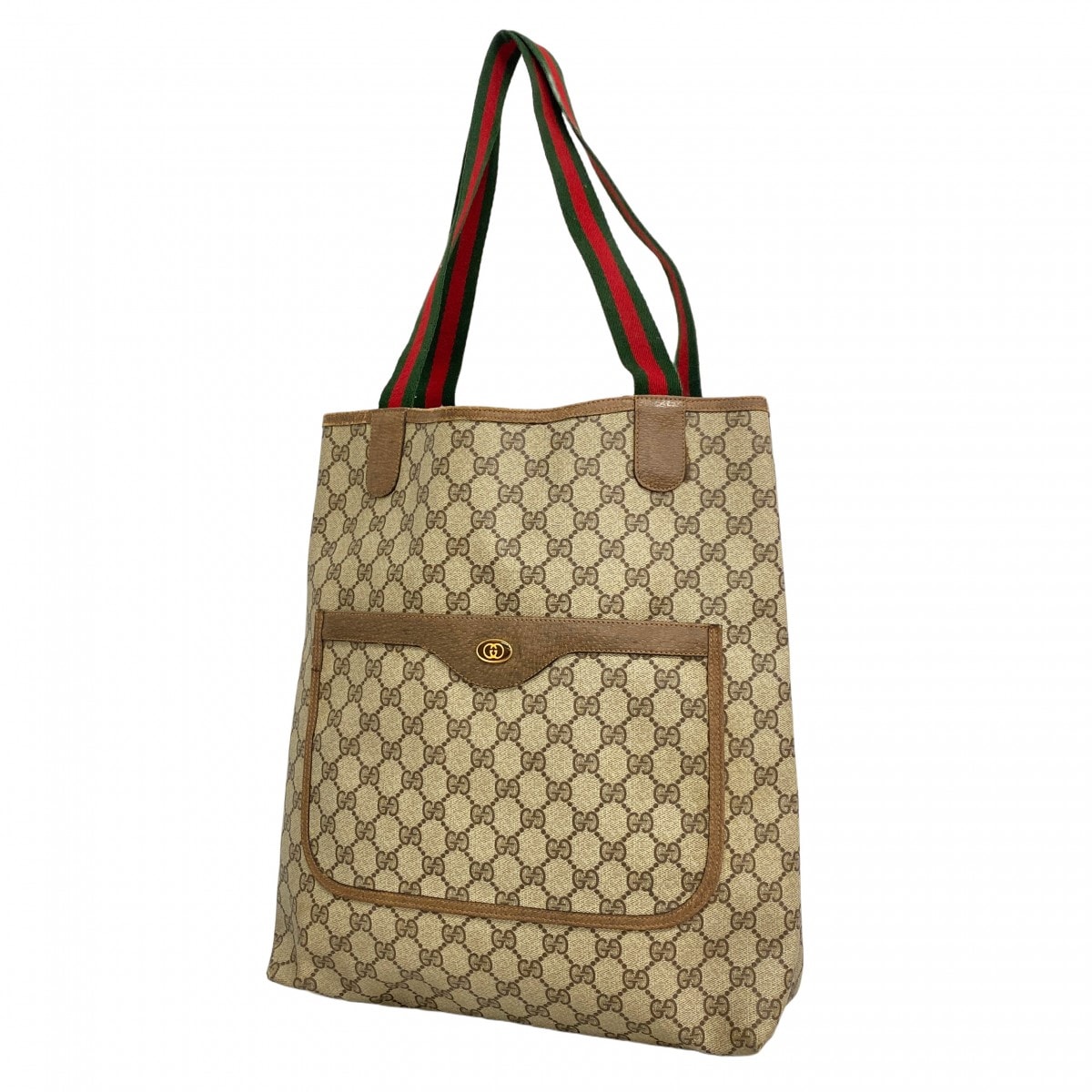 【6db1197】グッチ トートバッグ GGスプリーム/シェリーライン 39 02 003 PVC ブラウン ゴールド金具【中古】レディース