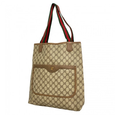 【6db1197】グッチ トートバッグ GGスプリーム/シェリーライン 39 02 003 PVC ブラウン ゴールド金具【中古】レディース