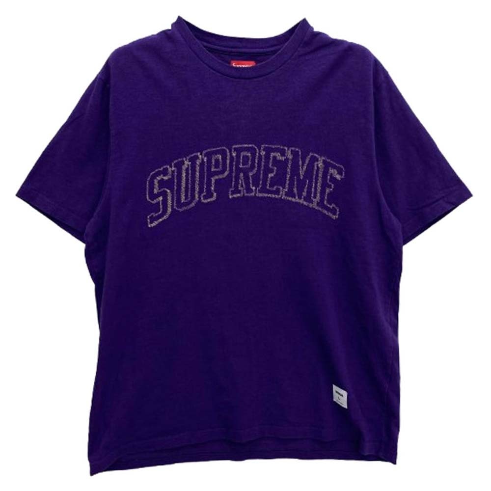 Supreme シュプリーム Tシャツ 23SS Sketch Embroidered S/S Top スケッチ エンブロイダリー 刺繍 ロゴ 半袖 Tシャツ パープル系 L【中古】