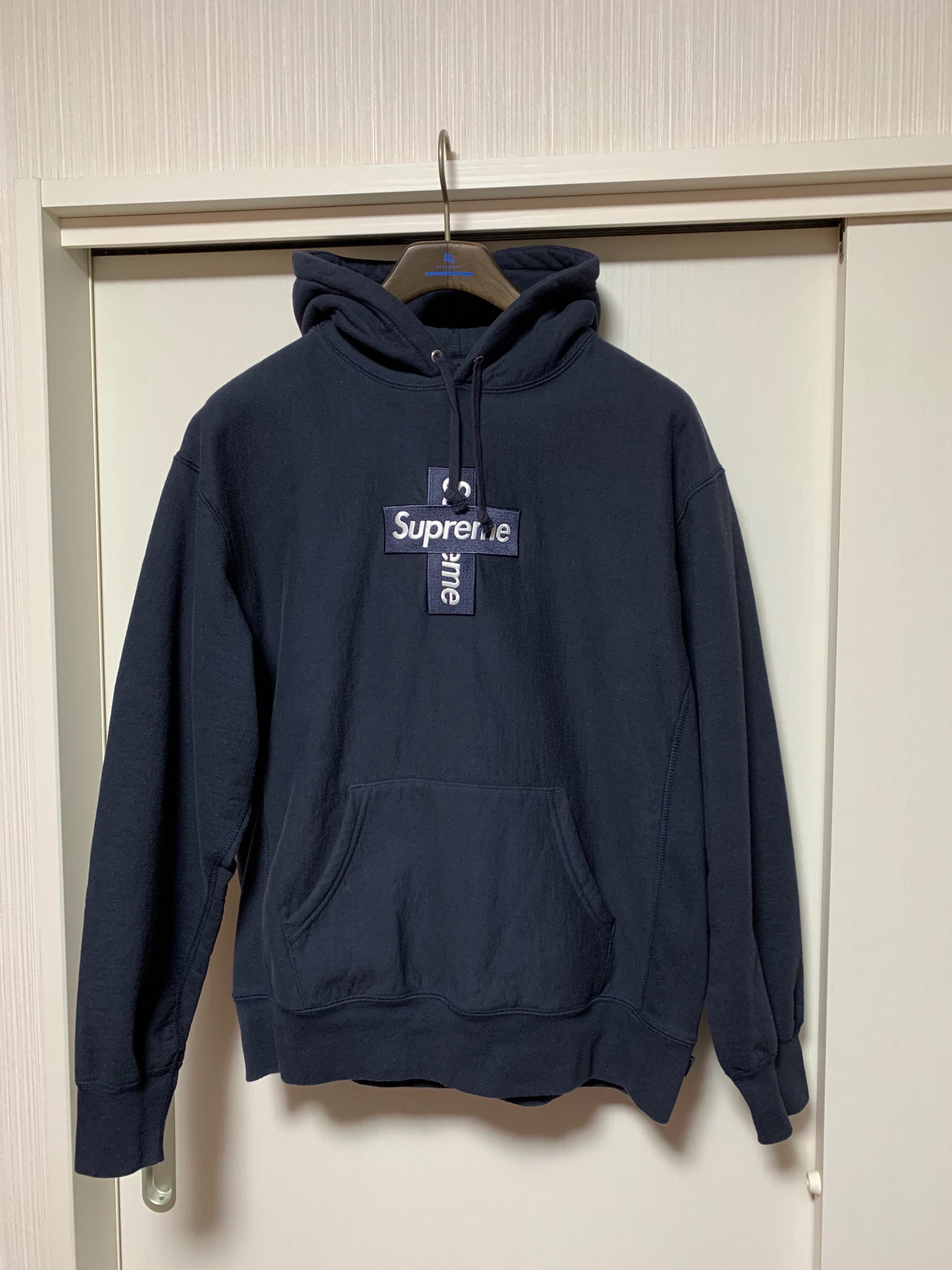 Supreme Cross Box Logo Hooded Sweatshirt "Navy"