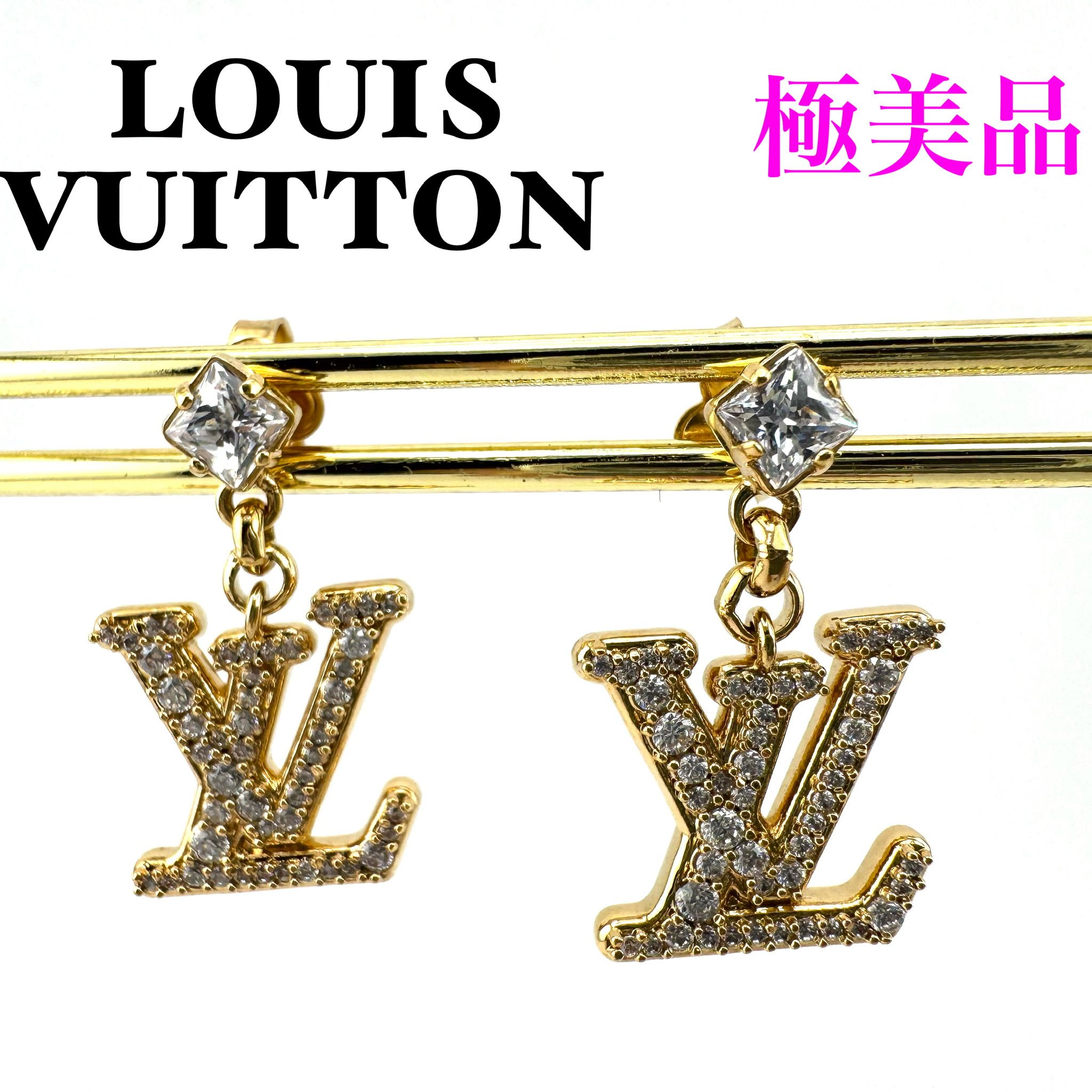 ルイヴィトン M01844 ピアス レディ LV モノグラム ゴールド ラインストーン