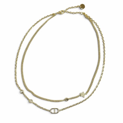 Dior PETIT CD Double Necklace Gold-Finish Metal and White Crystals "Gold"
