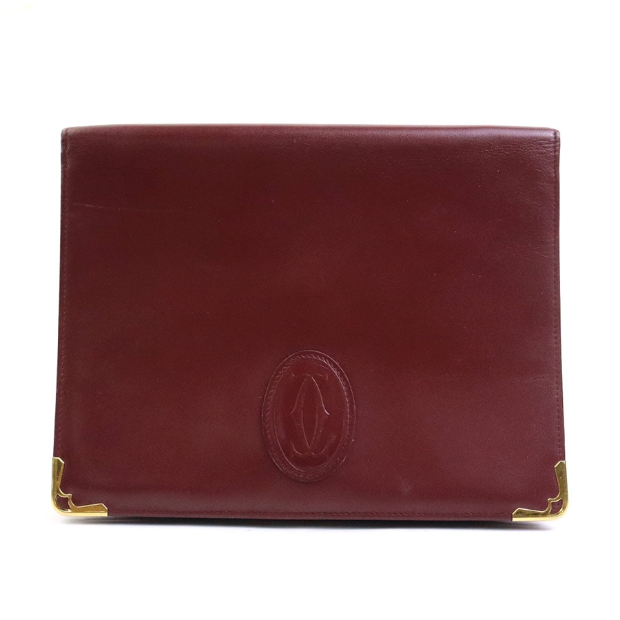 カルティエ CARTIER クラッチバッグ レザー バーガンディ ゴールド ユニセックス【中古】 e62242r