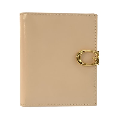 美品 GUCCI グッチ Gロゴ ベージュ ゴールド金具 レザー 折り財布 コンパクトウォレット 603558 【中古】