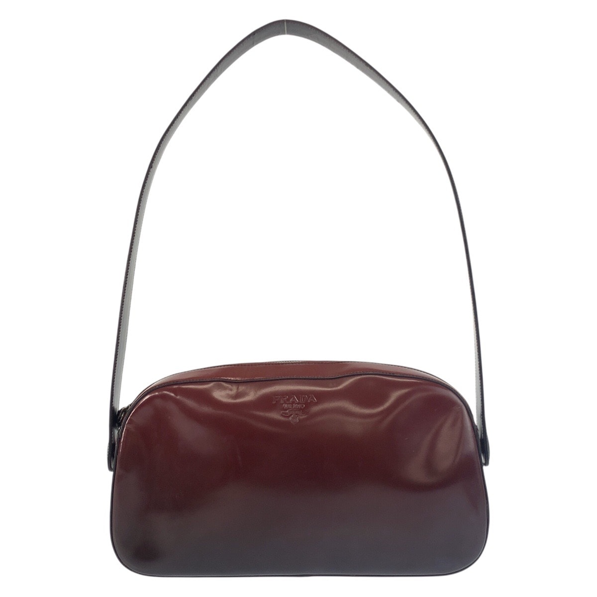 美品 PRADA プラダ ワインレッド ブラック パテントレザー ショルダーバッグ 603381 【中古】