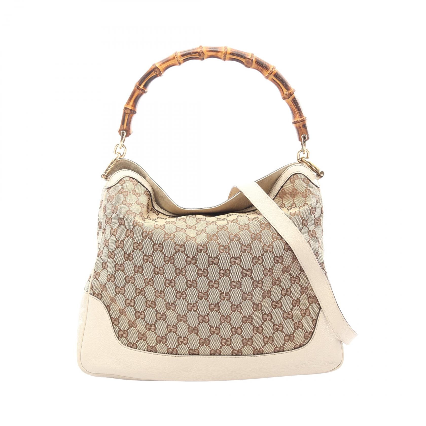 グッチ GUCCI ダイアナ バンブー 2WAY ショルダーバッグ バッグ キャンバス レザー レディース ベージュ系 / アイボリー系 282315 【中古】