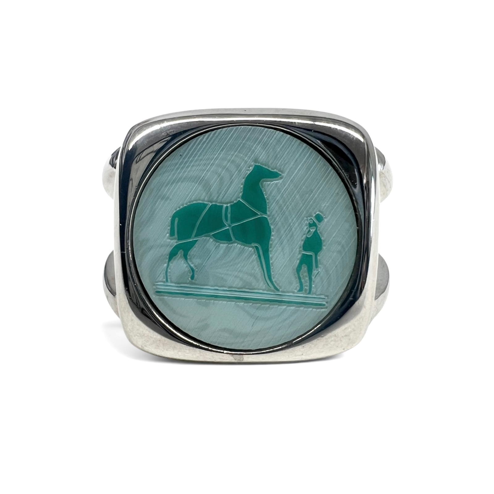 HERMES 極美品 エルメス コロゾ リング 指輪 11号 #52 ホースモチーフ シルバー BIJOUTERIE FANTAISIE ヴィンテージ アンティーク アクセサリー Aランク 中古 鑑定済 エルメスアクセ