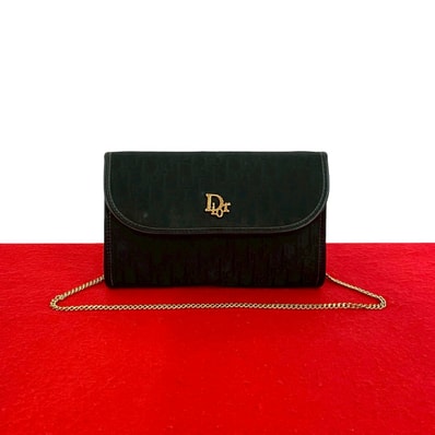 Christian Dior ディオール ロゴ 金具 トロッター 柄 キャンバス レザー ショルダーバッグ ブラック
32333