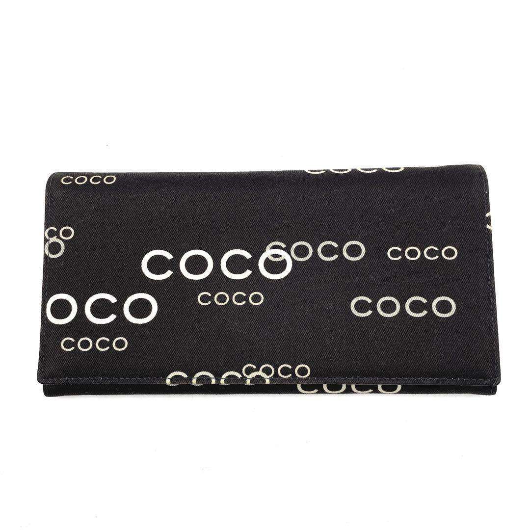 シャネル COCO 二つ折り長財布 キャンバス ブラック