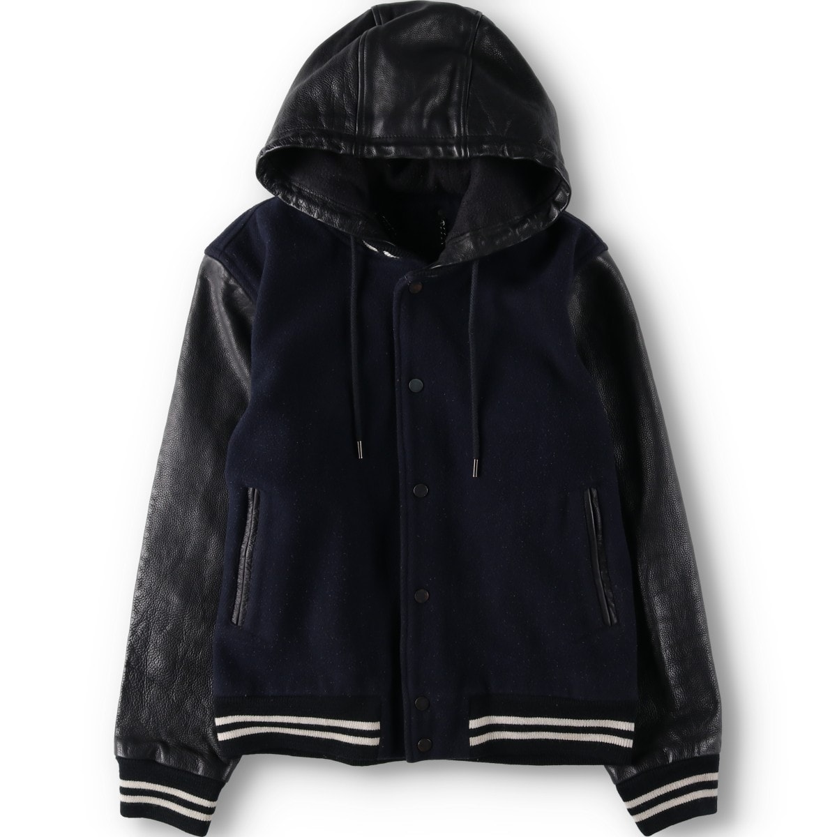 古着 マークジェイコブス MARC JACOBS MARC BY MARC JACOBS フード付き 袖革ウールボタンスタジャン バーシティジャケット メンズM相当/daa000504