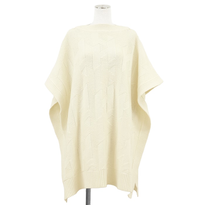 [신품처럼] 에르메스 에르메스 니트 판쵸 사이즈 34 여성용 2024AW 100% 울 로고 H 모티프 자카드 케이프 겉걸이 포함, 아이보리, 이탈리아산, 2904D3