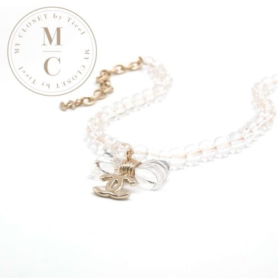 シャネル CHANEL ネックレス ペンダント チョーカー ゴールド クリア ココマーク リボン