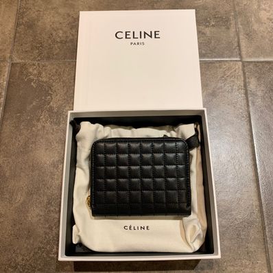 CELINE C charm Quilted Compact Zipped Wallet "Black"