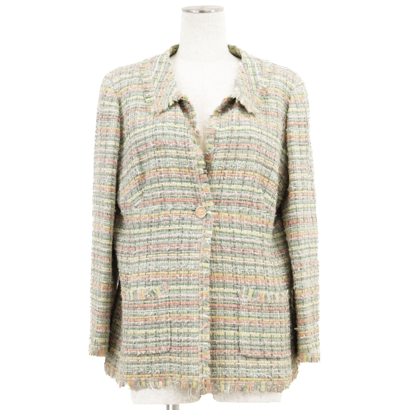 CHANEL シャネル ジャケット ツイード サイズ 44 レディース 05P P26006 2005AW COCOマーク ロゴ ボタン 1B シルクブレンド アウター マルチカラー フランス製 カール・ラガーフェルド期