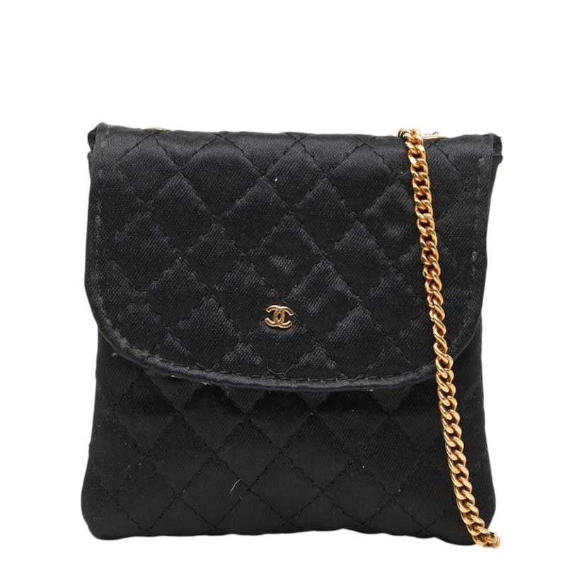 シャネル マトラッセ ココマーク ミニ チェーン ポーチ ブラック サテン レディース CHANEL 【中古】
