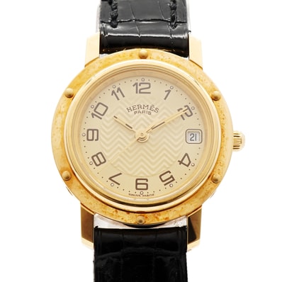 ★SALE【6wia0014】エルメス クリッパー CL4.285 ゴールド文字盤【中古】腕時計 レディース