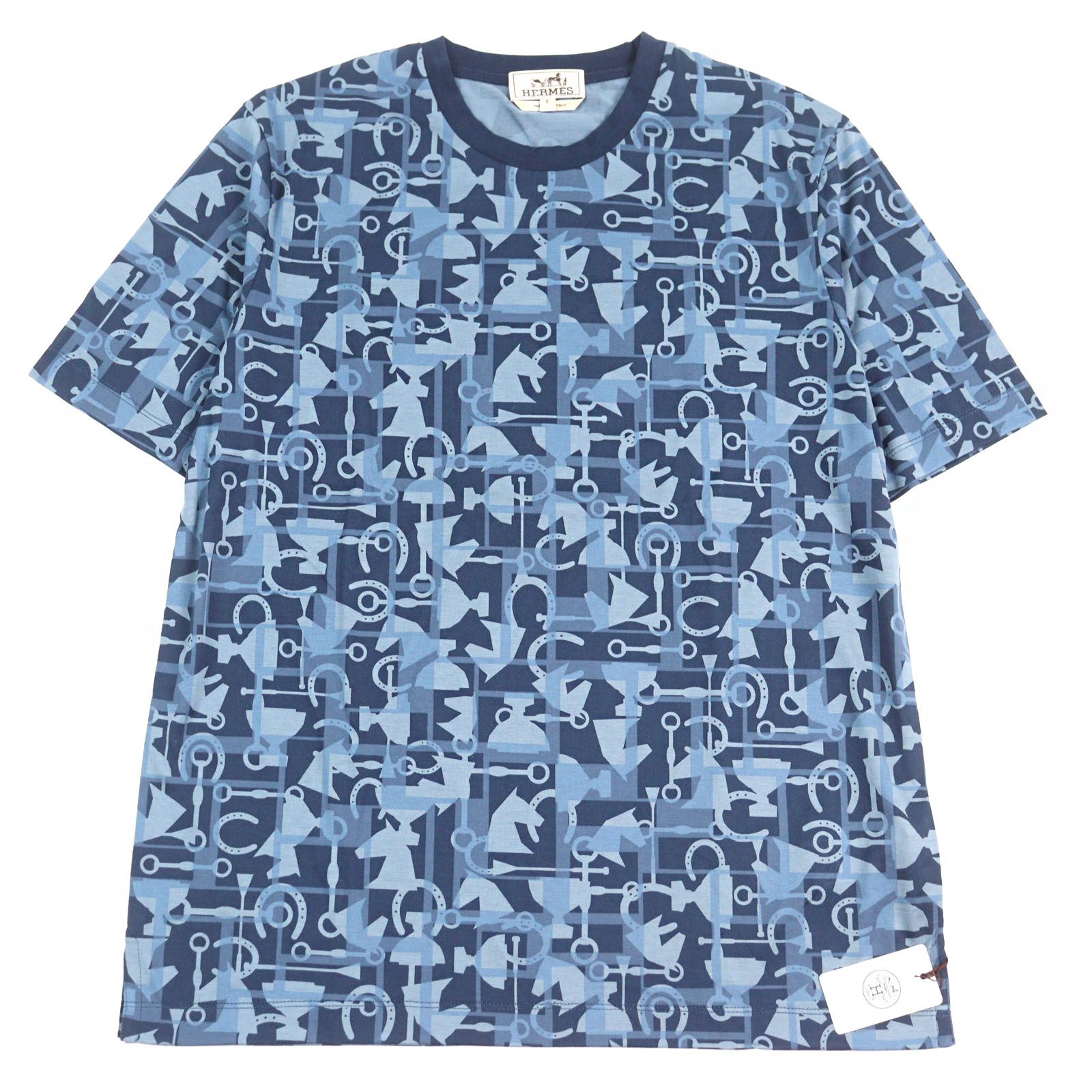 エルメス 半袖Ｔシャツ ホース総柄 ロデオチャーム ブルー系 メンズ S
