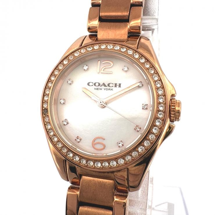 コーチ COACH 腕時計 トリステン ラインストーン ローズゴールド SS QZ ホワイトシェル【鑑定済み】正規品