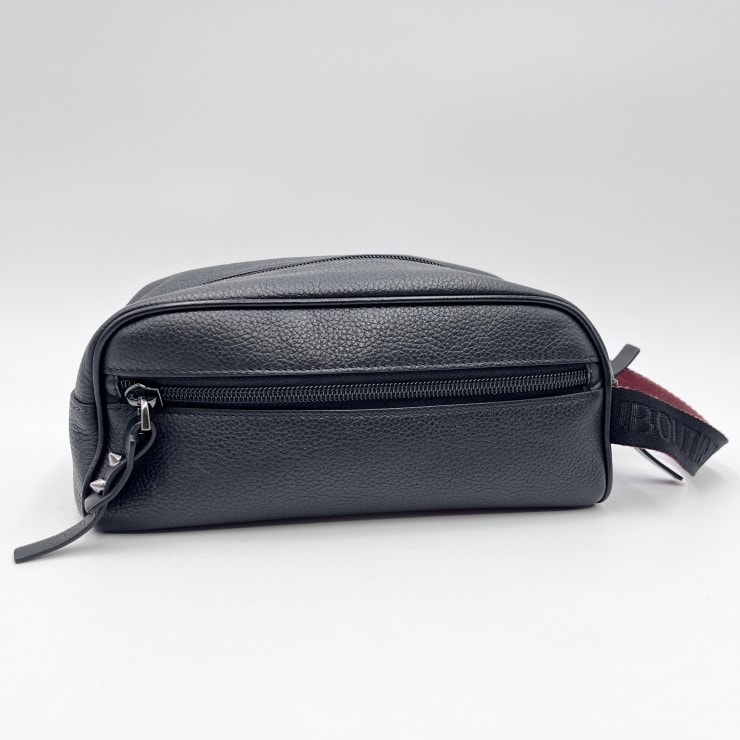 Christian Louboutin(クリスチャンルブタン)Blaster ポーチ/クラッチバッグ ブラック レザー レッドラバーパネル ロゴ スタッズ メンズ 【中古】