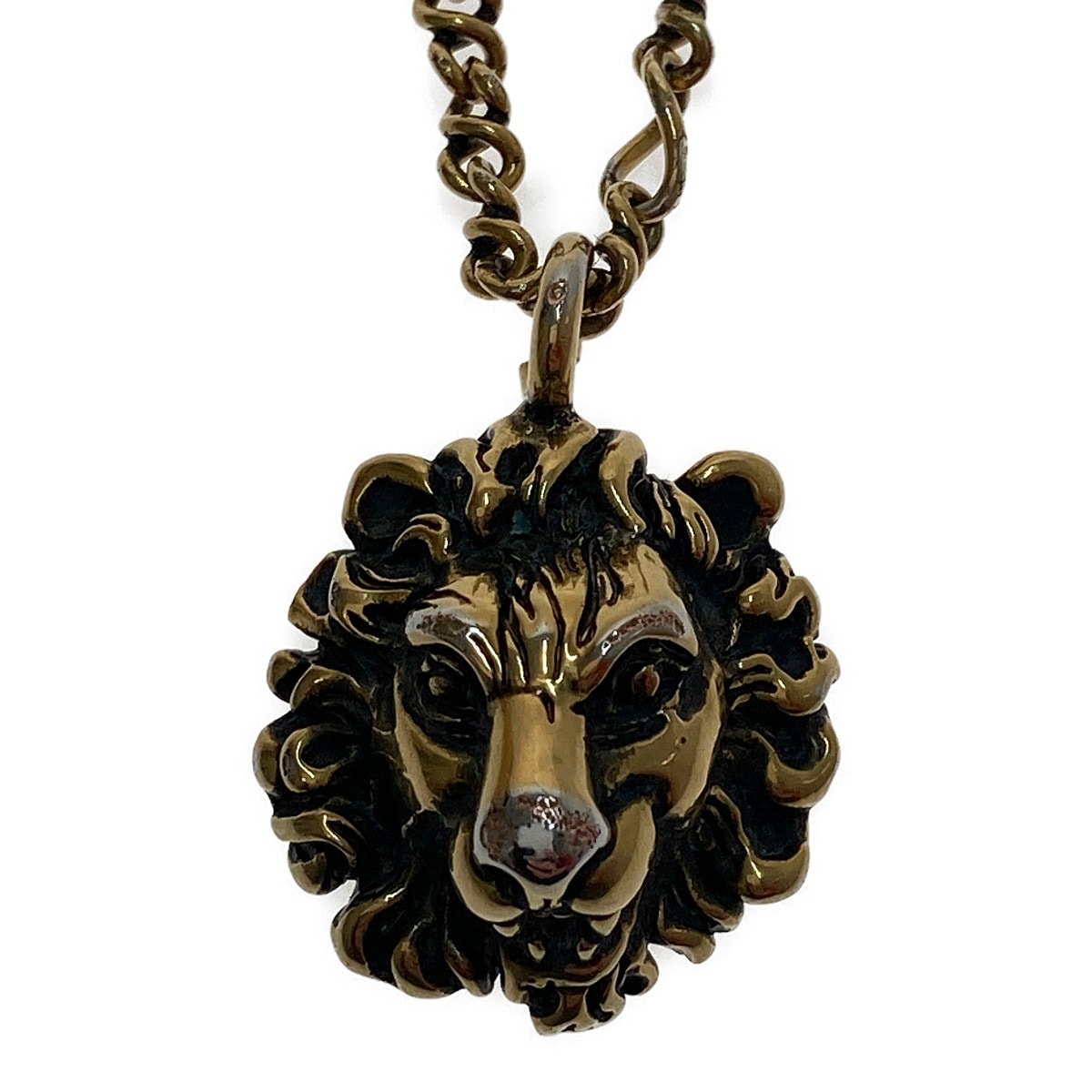 □□GUCCI グッチ ライオンヘッド ペンダント付き ネックレス ゴールド