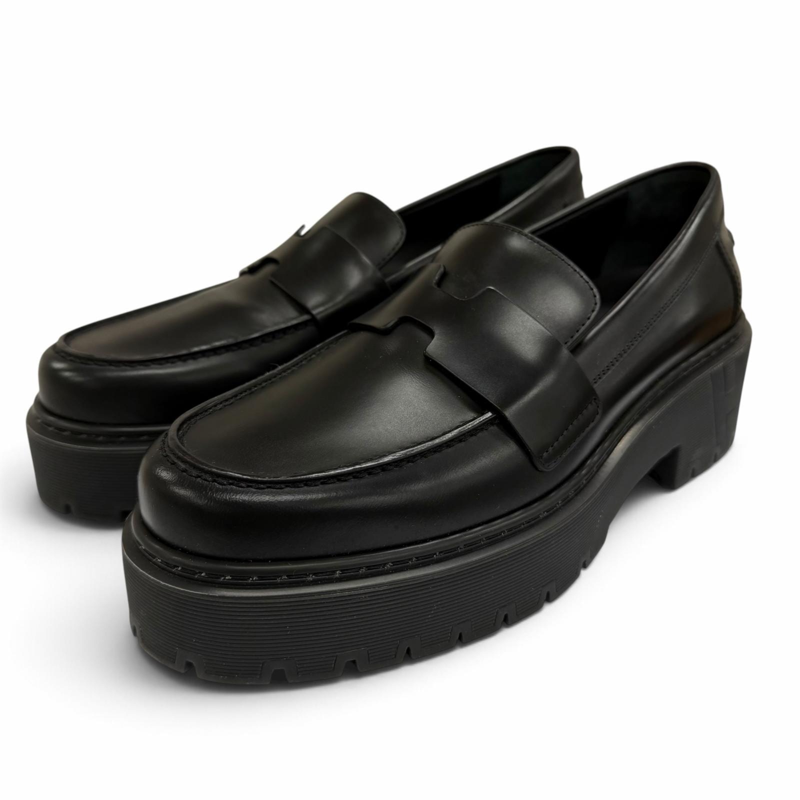 極美品 エルメス ローファー Hitch ヒッチ ブラック レディース 37 BR232059Z